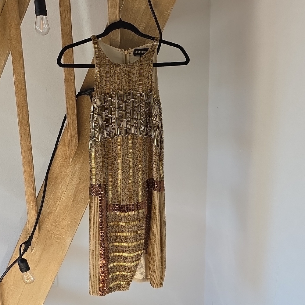Chic Beaded Gold and Brown Dress